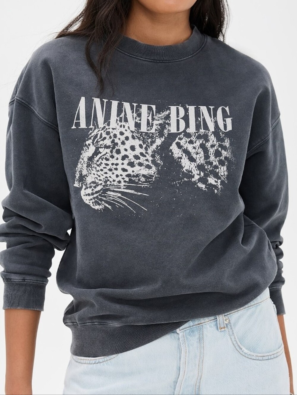 Anine Bing Spencer Leopard Graphic Crewneck Sweatshirt